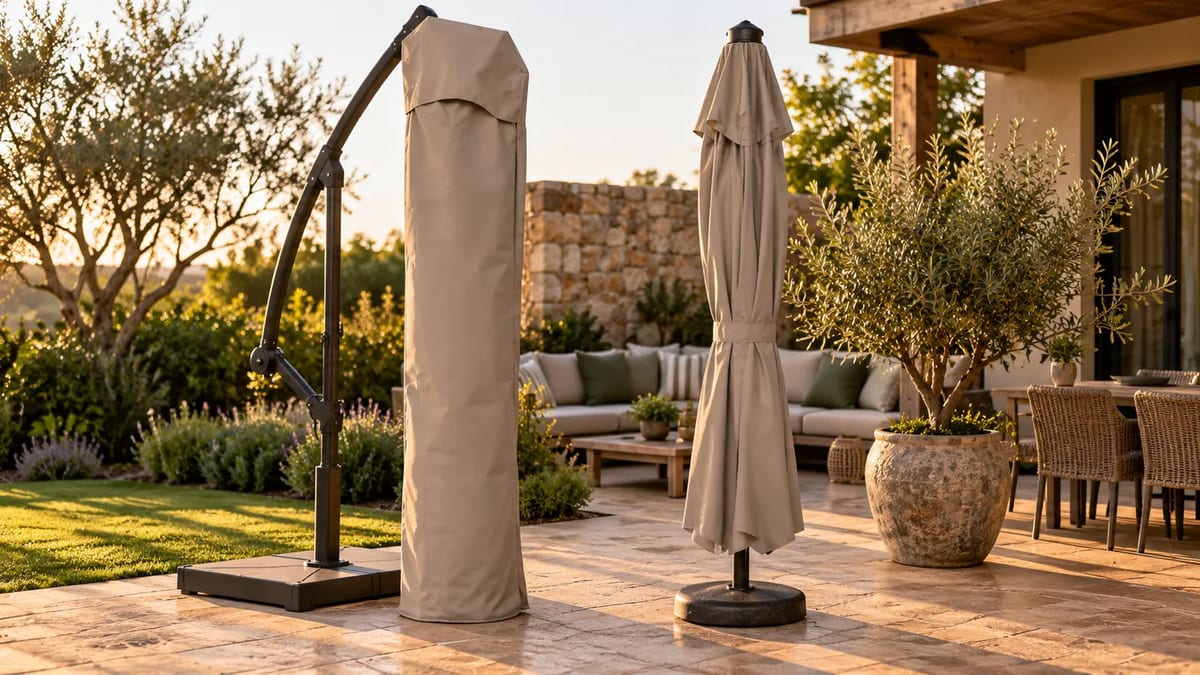 Parasol Covers fitted outdoors